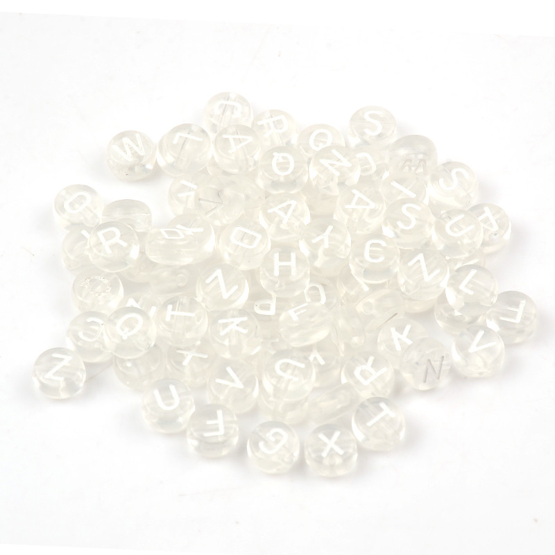7 mm prozirne bijele miješane akrilne perle s mješovitim slovima, ravne okrugle abecedne razmaknice za izradu nakita, ručno rađena diy narukvica