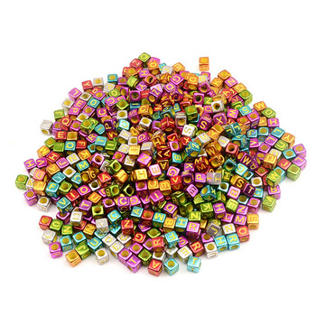 6 мм покритие Цветни кубчета Акрилни мъниста Смесени букви Разхлабени дистанционни мъниста за изработка на бижута Направи си сам аксесоари Гривна Колие
