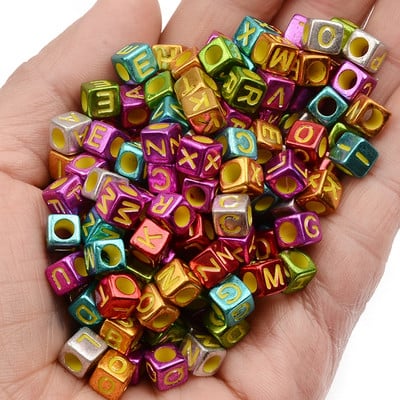 6 χιλιοστά επιμετάλλωση πολύχρωμες ακρυλικές χάντρες σε κύβους Μικτό γράμμα Χαλαρές χάντρες για κοσμήματα Κατασκευή Diy Αξεσουάρ Βραχιόλι κολιέ