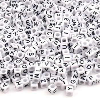 100 бр. 6 мм смесени букви Бял куб Акрилни мъниста Свободни дистанционни мъниста за изработка на бижута Направи си сам ръчно изработени аксесоари за гривни