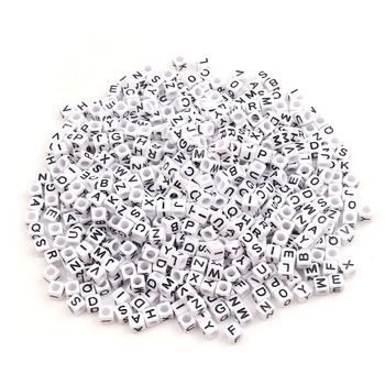 100 τμχ Ακρυλικές χάντρες μικτών γραμμάτων λευκού κύβου 6mm Χαλαρές χάντρες για κοσμήματα που κατασκευάζουν χειροποίητα αξεσουάρ βραχιολιών