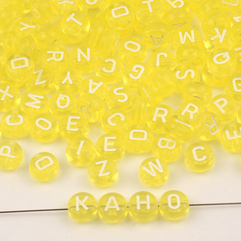 7 мм прозрачни жълти акрилни мъниста със смесени букви Плоски кръгли азбучни дистанционни мъниста за изработка на бижута Ръчно изработена гривна направи си сам