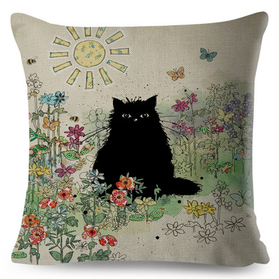 Jauki, eleganti melna kaķa mākslas izmešanas spilvena pārvalki ar dubultu apdruku Decor karikatūra Dzīvnieku spilvendrāna dīvānam mājas lina spilvendrāna