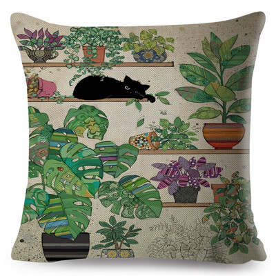 Jauki, eleganti melna kaķa mākslas izmešanas spilvena pārvalki ar dubultu apdruku Decor karikatūra Dzīvnieku spilvendrāna dīvānam mājas lina spilvendrāna