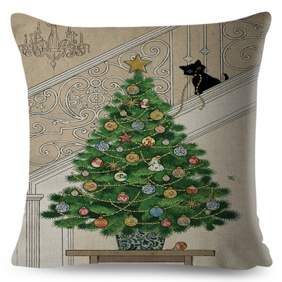 Jauki, eleganti melna kaķa mākslas izmešanas spilvena pārvalki ar dubultu apdruku Decor karikatūra Dzīvnieku spilvendrāna dīvānam mājas lina spilvendrāna