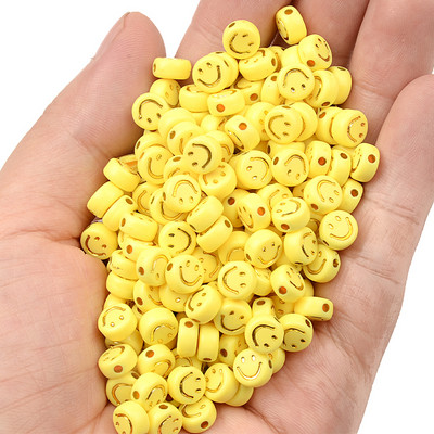 Zlatni osmijeh na licu Žute akrilne perle Loose Spacer Plastične perle za DIY Ručno izrađeni nakit Zanatski dodaci Smiley kralen