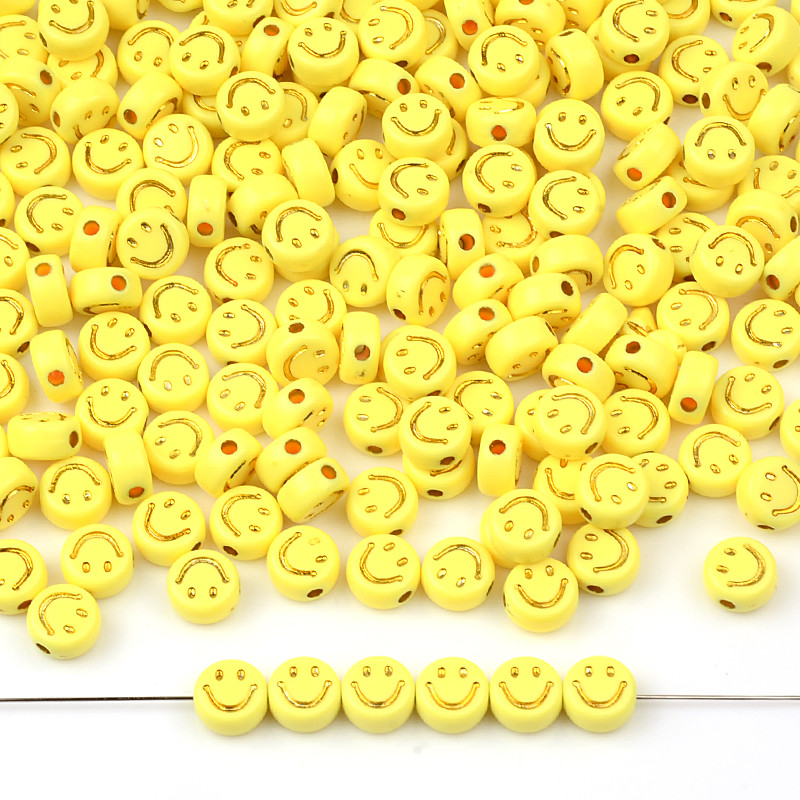 Zlatni osmijeh na licu Žute akrilne perle Loose Spacer Plastične perle za DIY Ručno izrađeni nakit Zanatski dodaci Smiley kralen