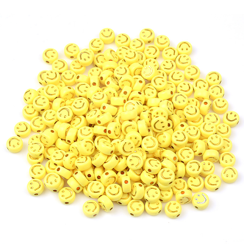 Zlatni osmijeh na licu Žute akrilne perle Loose Spacer Plastične perle za DIY Ručno izrađeni nakit Zanatski dodaci Smiley kralen