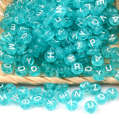 7 mm prozirne jezerskoplave akrilne perle s miješanim slovima, ravne okrugle abecedne razmaknice za izradu nakita, ručno rađena narukvica