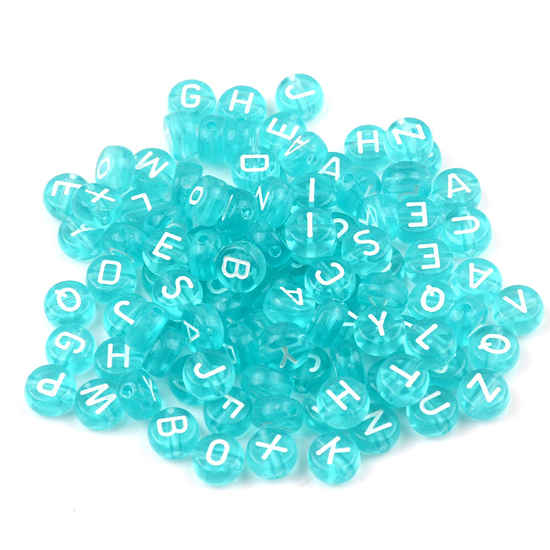 7 mm prozirne jezerskoplave akrilne perle s miješanim slovima, ravne okrugle abecedne razmaknice za izradu nakita, ručno rađena narukvica
