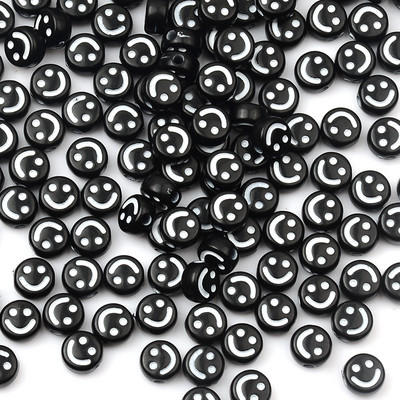 4x7 mm bijeli osmijeh crne akrilne perle labave plastične perle s odstojnikom za ručni DIY nakit zanatski dodaci bižuterija