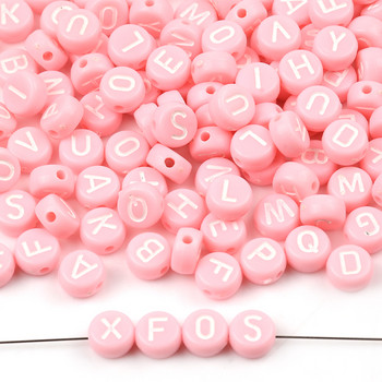 7 мм розови акрилни мъниста със смесени букви, кръгли плоски мъниста с дистанционни букви за изработка на бижута, ръчно изработена гривна „Направи си сам“