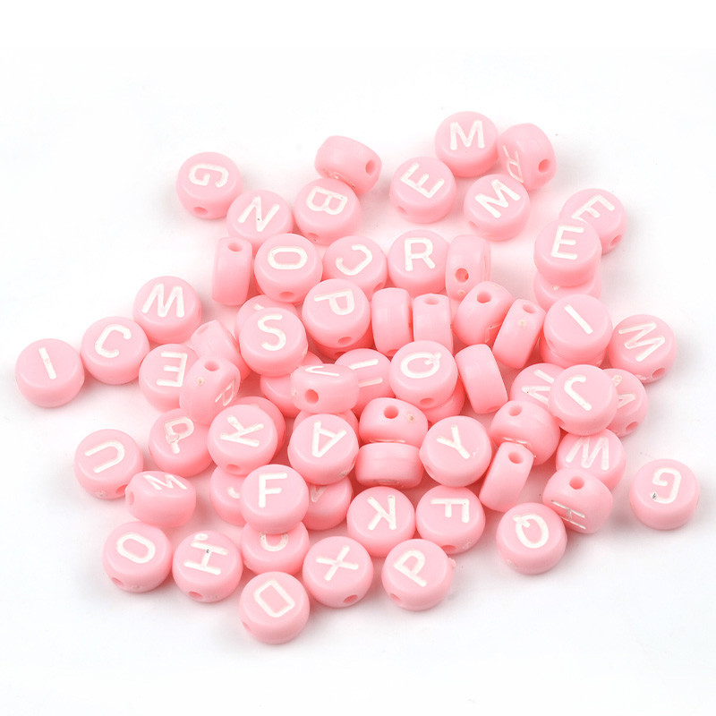 7 mm ružičaste akrilne perle s mješovitim slovima, okrugle plosnate abecedne razmaknice za izradu nakita, ručno rađena diy narukvica, ogrlica