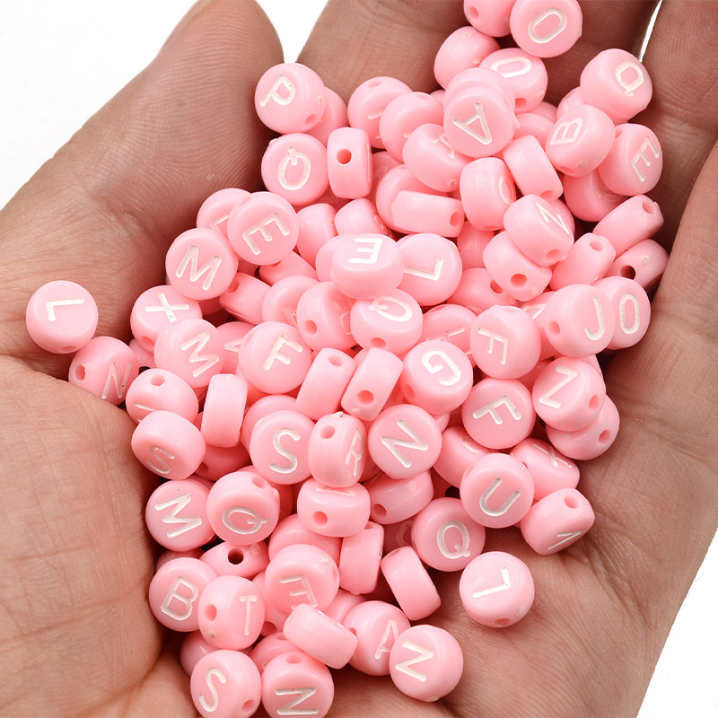 7 mm ružičaste akrilne perle s mješovitim slovima, okrugle plosnate abecedne razmaknice za izradu nakita, ručno rađena diy narukvica, ogrlica