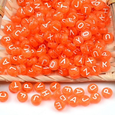 7 mm prozirne narančaste akrilne perle s mješovitim slovima, ravne okrugle abecedne odstojne perle za izradu nakita, ručno rađena diy narukvica