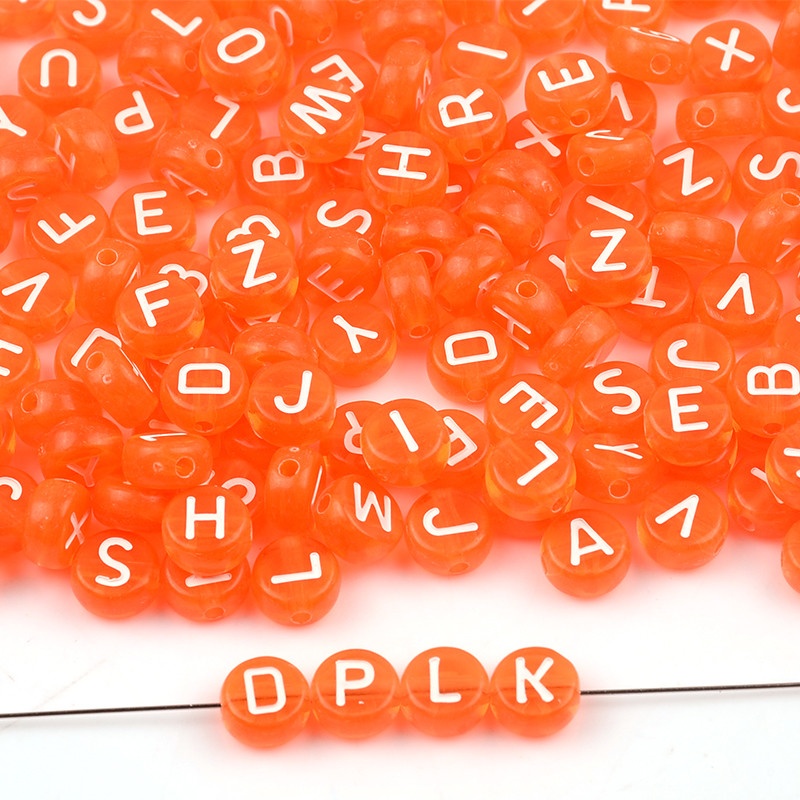 7 mm prozirne narančaste akrilne perle s mješovitim slovima, ravne okrugle abecedne odstojne perle za izradu nakita, ručno rađena diy narukvica