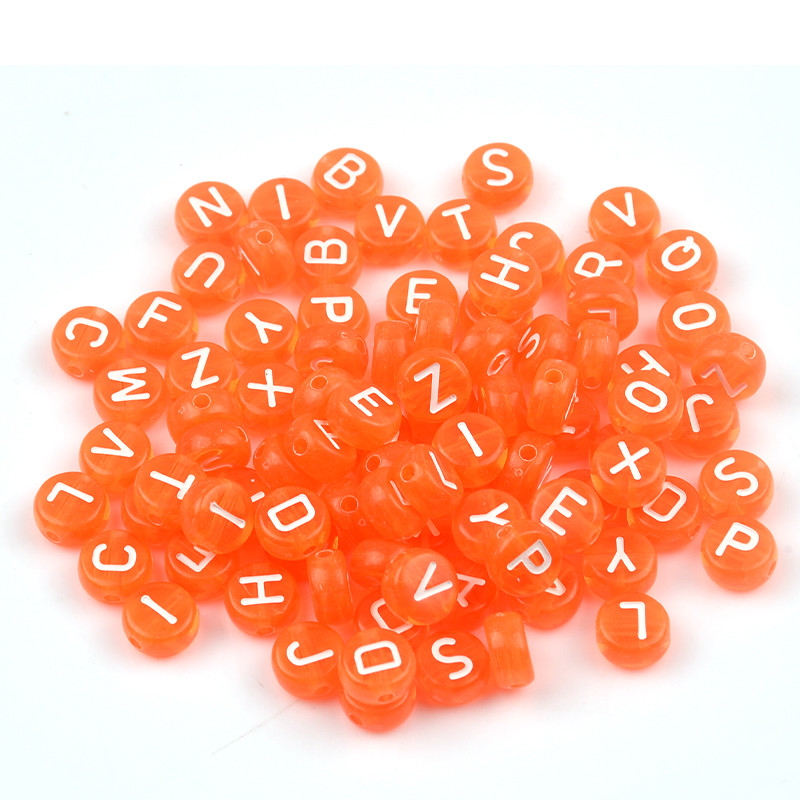 7 mm prozirne narančaste akrilne perle s mješovitim slovima, ravne okrugle abecedne odstojne perle za izradu nakita, ručno rađena diy narukvica