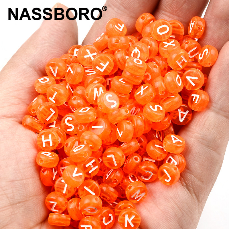 7 mm prozirne narančaste akrilne perle s mješovitim slovima, ravne okrugle abecedne odstojne perle za izradu nakita, ručno rađena diy narukvica