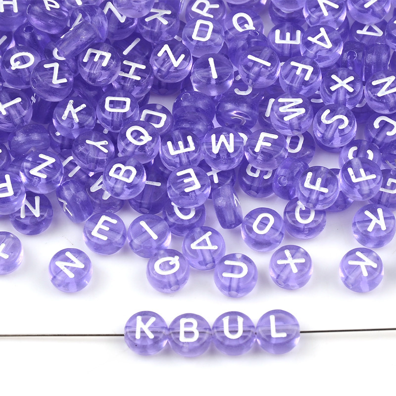 7 mm prozirne ljubičaste akrilne perle miješane abecede, okrugle, ravne kuglice s razmaknicama i slovima za izradu nakita, ručno rađena narukvica „uradi sam“