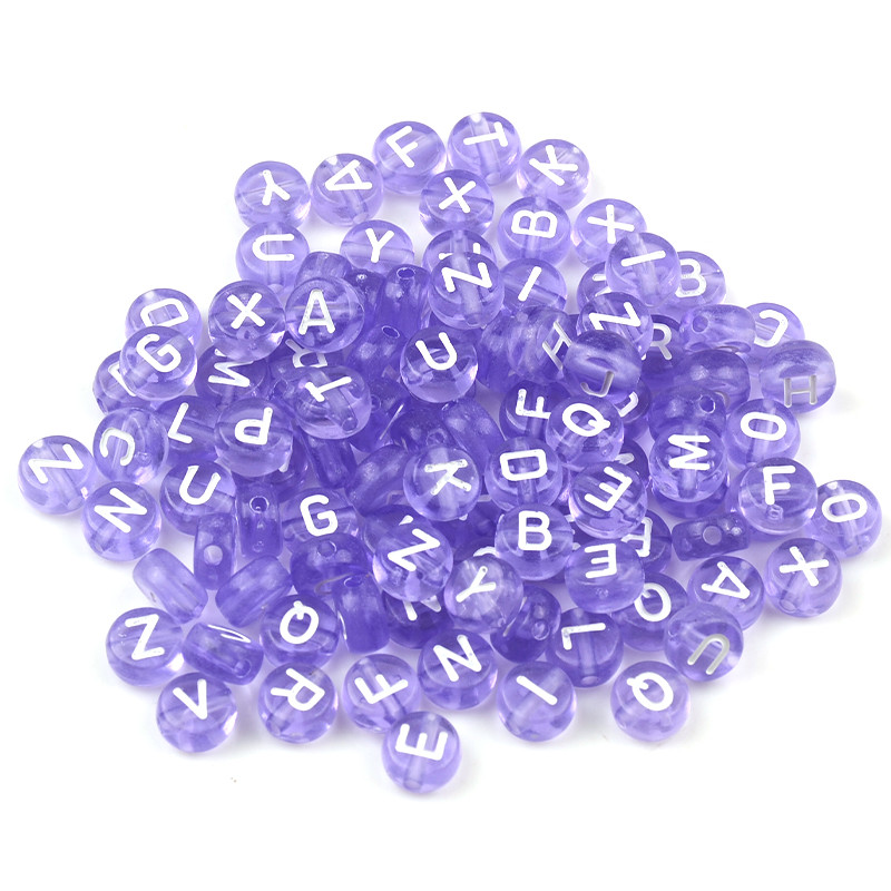 7 mm prozirne ljubičaste akrilne perle miješane abecede, okrugle, ravne kuglice s razmaknicama i slovima za izradu nakita, ručno rađena narukvica „uradi sam“