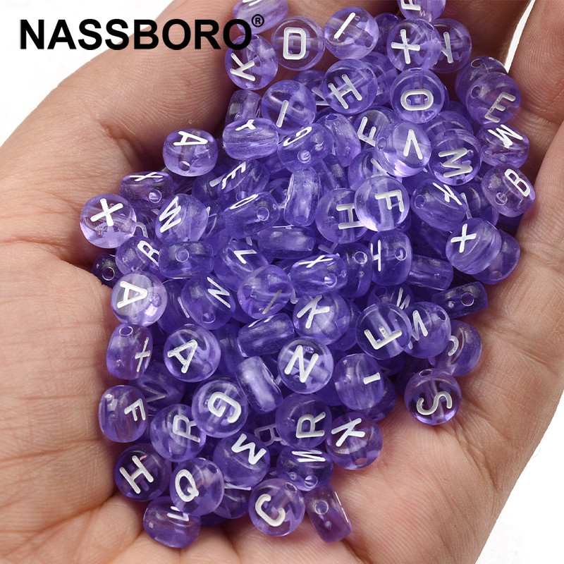 7 mm prozirne ljubičaste akrilne perle miješane abecede, okrugle, ravne kuglice s razmaknicama i slovima za izradu nakita, ručno rađena narukvica „uradi sam“