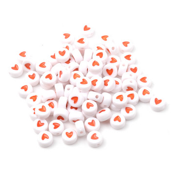 100 бр./4x7 мм оранжево сърце бели акрилни мъниста Направи си сам детска гривна плоски кръгли мъниста за изработка на бижута аксесоари от мъниста