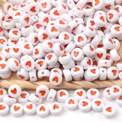100 vnt./4x7mm oranžinės širdelės balti akrilo karoliukai, pasidaryk pats, vaikiška apyrankė, plokšti apvalūs karoliukai papuošalams gaminti karoliukų aksesuarai