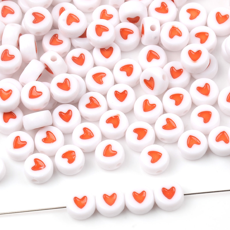 100 kom/4x7 mm Narančasto srce Bijele akrilne perle Diy Dječja narukvica Ravne okrugle perle za izradu nakita Dodaci od perli