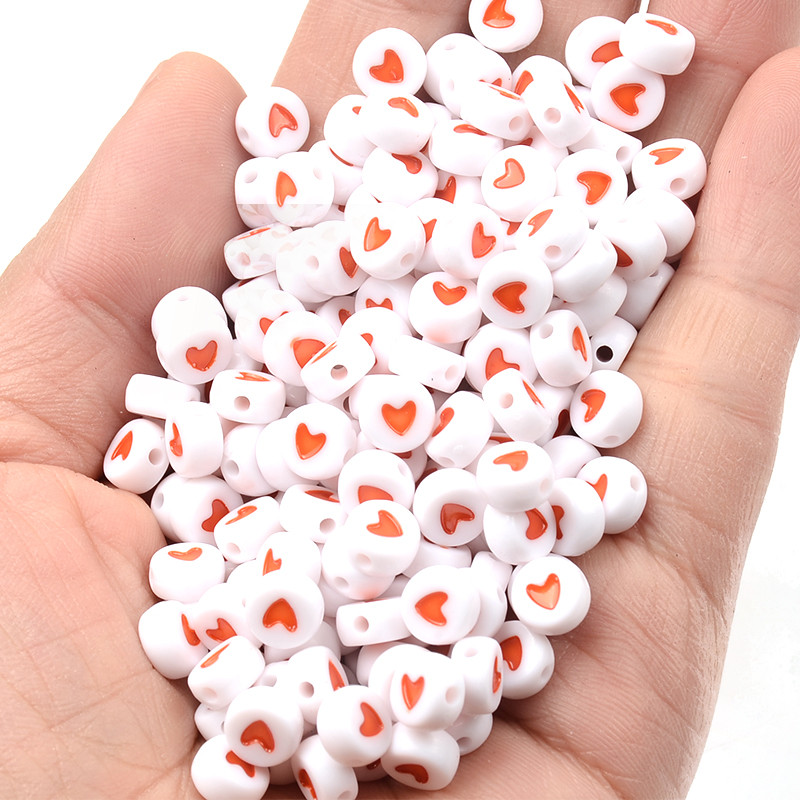 100 kom/4x7 mm Narančasto srce Bijele akrilne perle Diy Dječja narukvica Ravne okrugle perle za izradu nakita Dodaci od perli