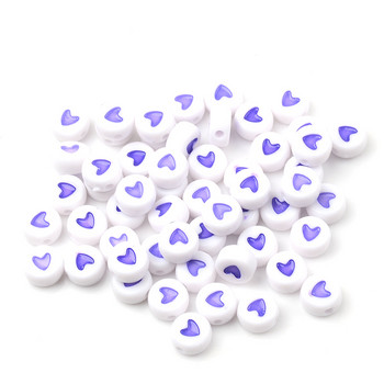 100 бр./4x7 mm лилаво сърце, бели акрилни мъниста Направи си сам, детска гривна, плоски кръгли мъниста за изработка на бижута Аксесоари от мъниста