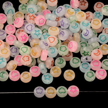 Fluorescence 4*7mm Random Mixed Round Flat Acrylic Flower Star Moon Heart Loose Spacer Beads for Diy Jewelry Making Supplies