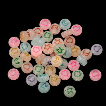 Fluorescence 4*7mm Random Mixed Round Flat Acrylic Flower Star Moon Heart Loose Spacer Beads for Diy Jewelry Making Supplies