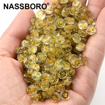 Golden Glitter 4*7mm Τυχαία Μικτά Στρογγυλά Επίπεδα Ακρυλικά Flower Star Moon Heart Loose Spacer Beads for Diy Jewelry Materials