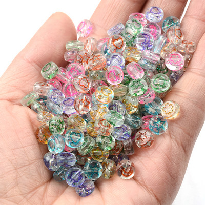 Transpar Glitter 4*7mm Random Mixed Round Flat Acrylic Flower Star Moon Heart Loose Spacer Beads for Diy Jewelry Making Supplies