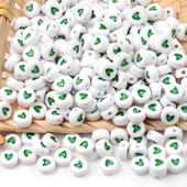 100 kom/4x7 mm Zeleno srce Bijele akrilne perle Diy Dječja narukvica Ravne okrugle perle za izradu nakita Dodaci od perli