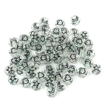 Glitter 4*7mm Τυχαίες μικτές στρογγυλές επίπεδες διαφανείς ακρυλικές χάντρες Flower Star Moon Heart Loose Beads για Diy κοσμήματα