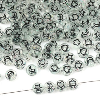 Glitter 4*7mm Τυχαίες μικτές στρογγυλές επίπεδες διαφανείς ακρυλικές χάντρες Flower Star Moon Heart Loose Beads για Diy κοσμήματα