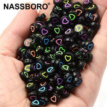 4x7 χιλιοστά Mix Hollow Out σχήμα καρδιάς Μαύρες ακρυλικές χάντρες Loose Spacer Beads για Χειροποίητα Diy Αξεσουάρ βραχιολιών Κατασκευής κοσμημάτων