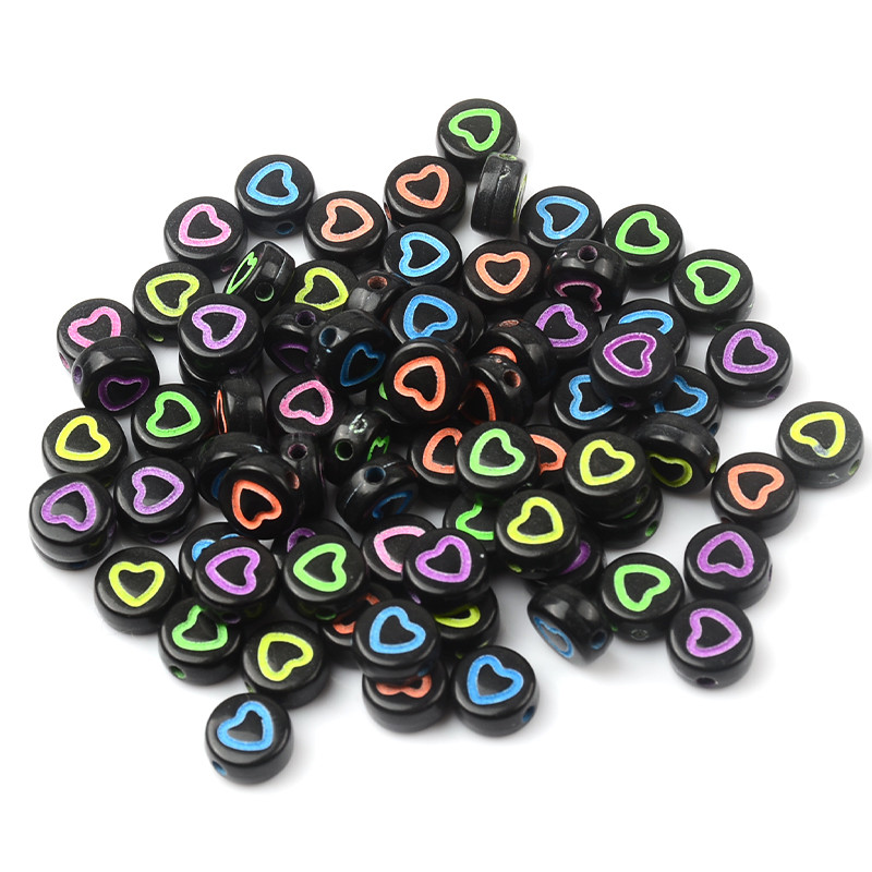 4x7mm miješane izdubljene crne akrilne perle u obliku srca labave odstojne perle za izradu nakita Ručno rađene diy dodaci za narukvice