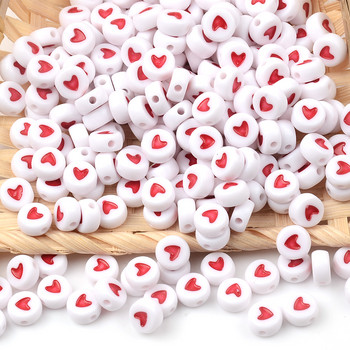 100 τμχ/4x7 χιλιοστά Ακρυλικές χάντρες καρδιάς Diy Παιδικό βραχιόλι Επίπεδες στρογγυλές χάντρες για κοσμήματα κατασκευή αξεσουάρ με χάντρες