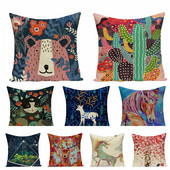 Retro Art Nordic Animal Digitális Nyomtatott Négyzet Párnahuzat Szarvas és Róka Párnák Lakberendezés Dekoratív Párna Kanapé Díszpárnák