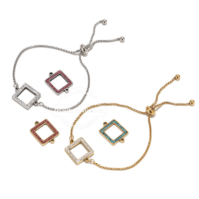 5 komada četvrtastih privjesaka od nehrđajućeg čelika, plavih prozirnih kristalnih privjesaka, konektora s 2 rupe za izradu narukvica