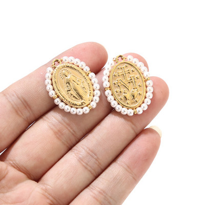 4 kom Ručno izrađene kristalne perle od nehrđajućeg čelika Zlatna medalja Religiozni Maria Privjesci za žene Ogrlica DIY komponente