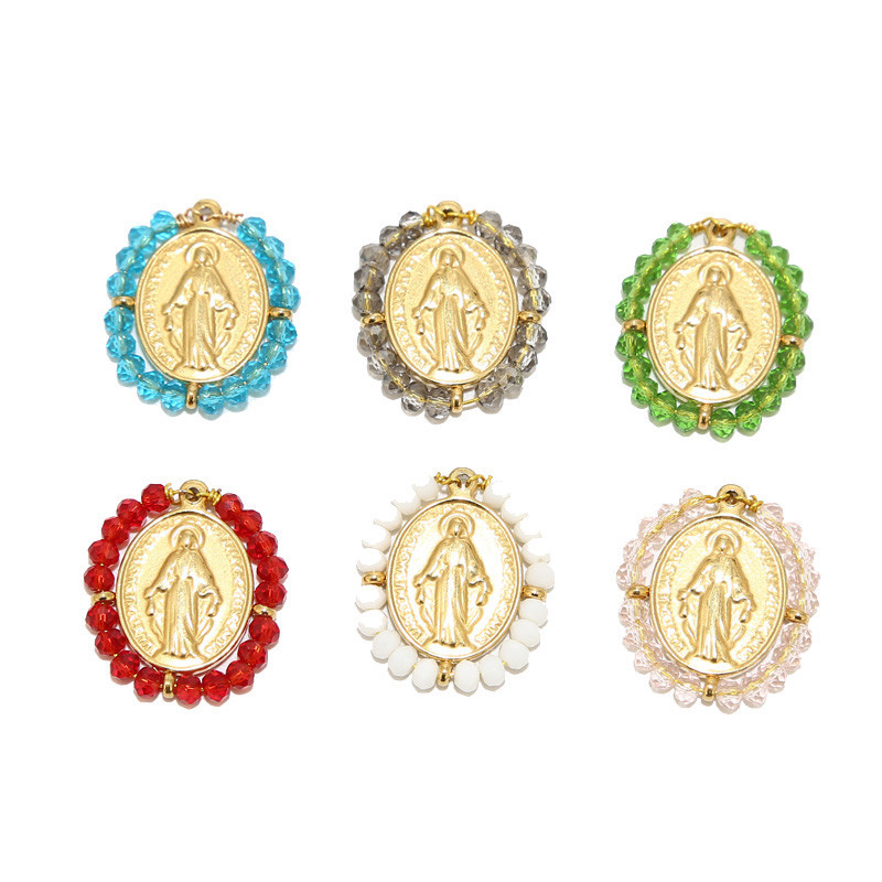 4 kom Ručno izrađene kristalne perle od nehrđajućeg čelika Zlatna medalja Religiozni Maria Privjesci za žene Ogrlica DIY komponente