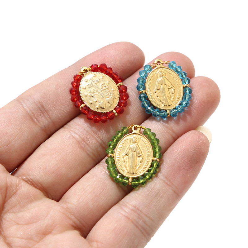 4 kom Ručno izrađene kristalne perle od nehrđajućeg čelika Zlatna medalja Religiozni Maria Privjesci za žene Ogrlica DIY komponente