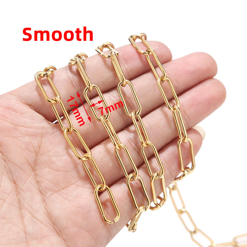 1M 7mm zlatni lančići sa spajalicama od nehrđajućeg čelika s glatkom teksturom, teški šik ovalni rolo lanac prikladan za pribor za izradu nakita