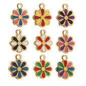 5 komada višebojnih emajliranih privjesaka od nehrđajućeg čelika, cvijeta, zlatnih mini perli s tratinčicama, visećih privjesaka za dodatke za izradu nakita