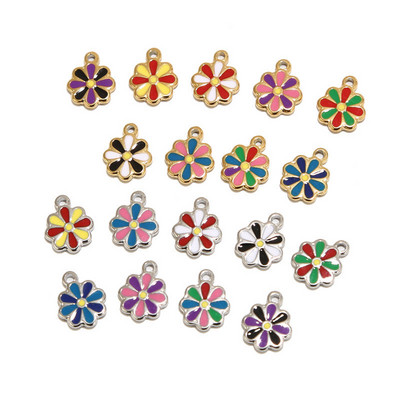 5 komada višebojnih emajliranih privjesaka od nehrđajućeg čelika, cvijeta, zlatnih mini perli s tratinčicama, visećih privjesaka za dodatke za izradu nakita