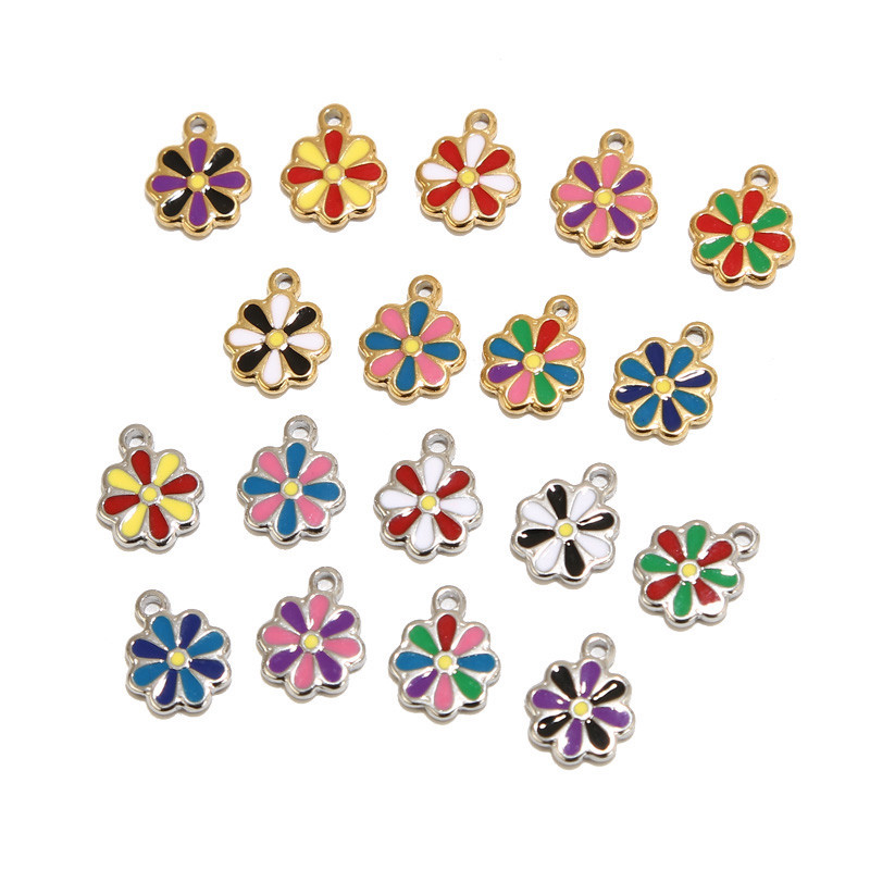 5 komada višebojnih emajliranih privjesaka od nehrđajućeg čelika, cvijeta, zlatnih mini perli s tratinčicama, visećih privjesaka za dodatke za izradu nakita