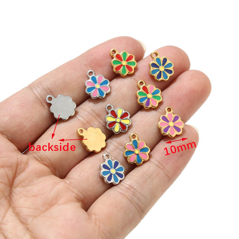 5 komada višebojnih emajliranih privjesaka od nehrđajućeg čelika, cvijeta, zlatnih mini perli s tratinčicama, visećih privjesaka za dodatke za izradu nakita
